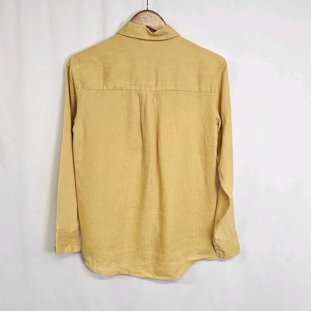 Isabella Bird Yellow Linen Long Sleeve Button Up Shirt Women's Size XS